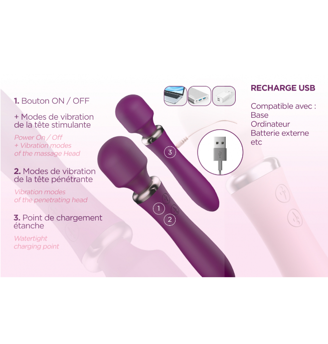 vibromasseur Powerful Wand Bordeaux