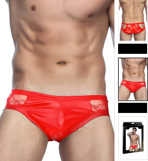 Slip rouge homme wetlook dentelle Paris Hollywood