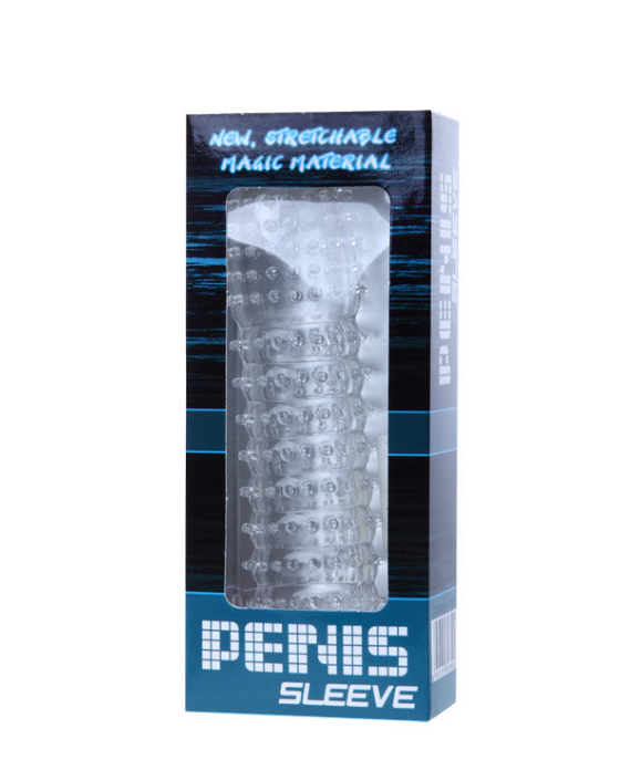 GAINE PÉNIENNE AVEC POINTS STIMULANTS TRANSPARENTS 14 CM