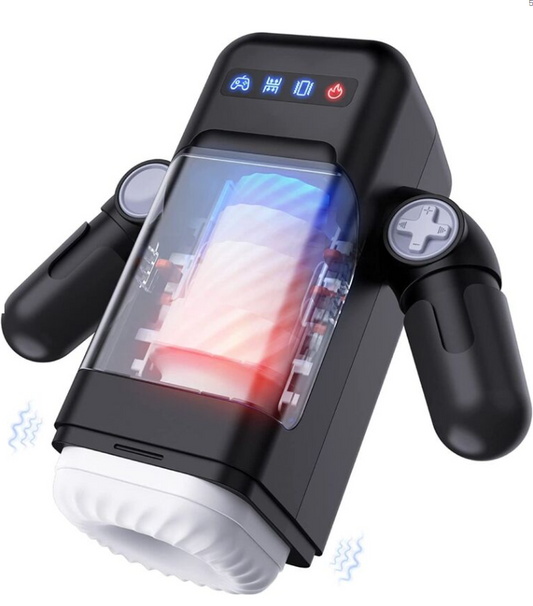 GAME CUP - MASTURBATEUR À VIBRATION DE POUSSÉE AVEC FONCTION CHAUFFANTE ET SUPPORT MOBILE - NOIR