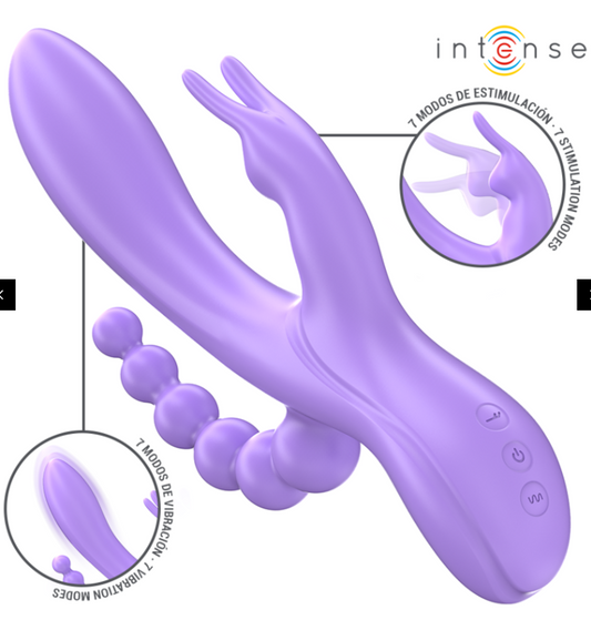 VIBRATEURTRIPLE ,  LAPIN & STIMULATEUR & ANAL 7 VIBRATIONS VIOLET  MIKO