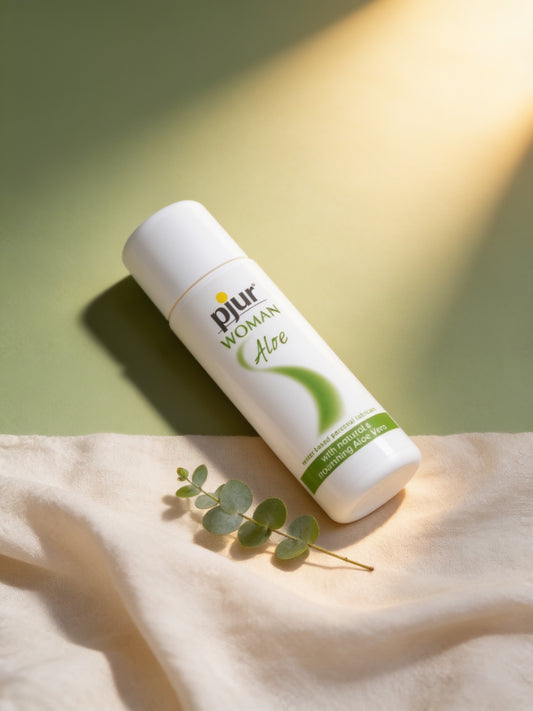 Lubrifiant Aloe sur du lin, fond sauge chaud