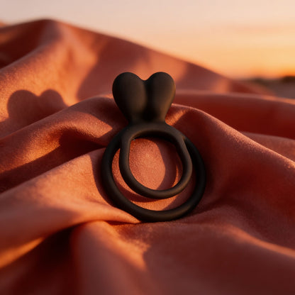 Double cockring noir — en situation, ambiance chaude et discrète