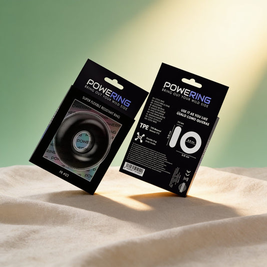 ANNEAU PÉNIS SUPER FLEXIBLE ET RÉSISTANT 5CM PR03 NOIR — photo éditoriale sur lin drapé