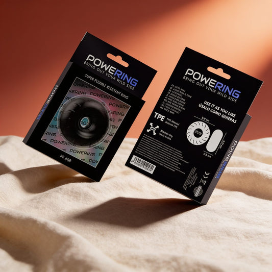 ANNEAU PÉNIS SUPER FLEXIBLE ET RÉSISTANT 5CM PR08 NOIR — photo éditoriale sur lin drapé