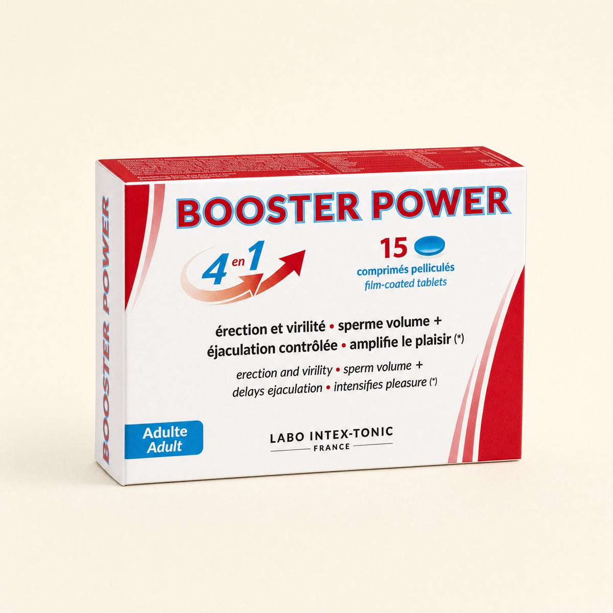 Aphrodisiaque Booster Power 15, packshot studio crème
