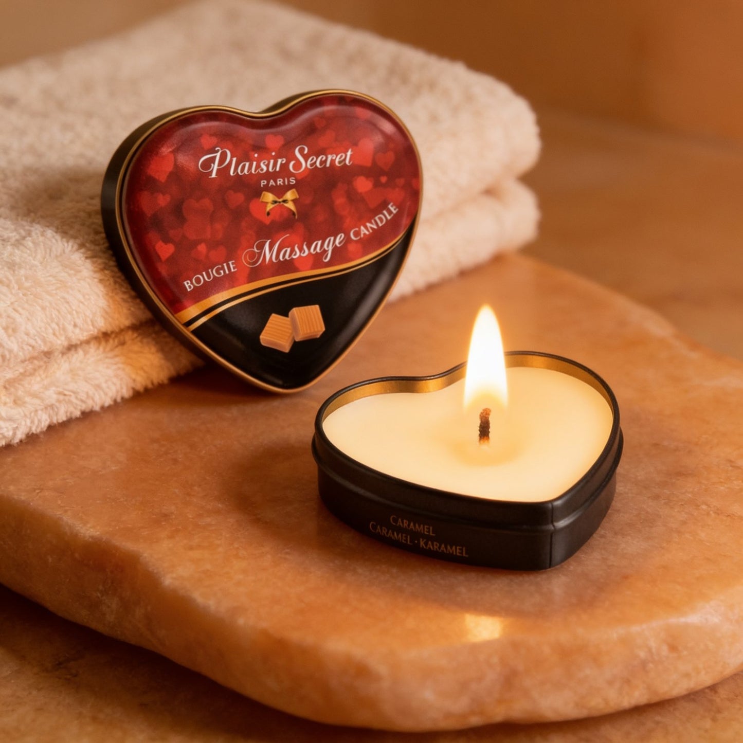 BOUGIE DE MASSAGE 35ML CARAMEL — mise en situation