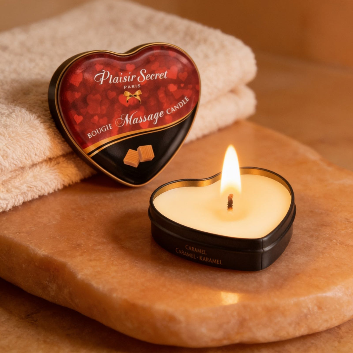 BOUGIE DE MASSAGE 35ML CARAMEL — mise en situation