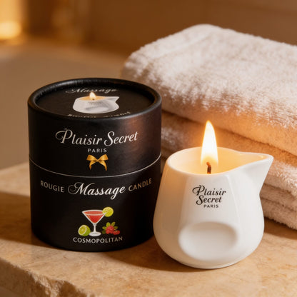 BOUGIE DE MASSAGE COSMOPOLITE 80ML — mise en situation