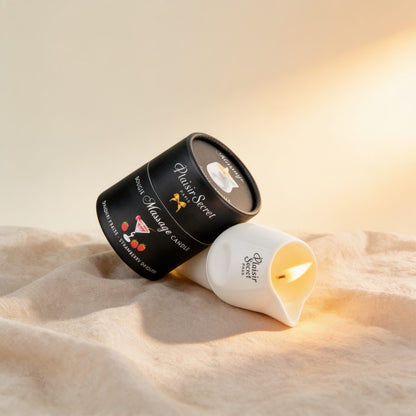 BOUGIE DE MASSAGE DAIQUIRI FRAISE 80ML — photo éditoriale sur lin drapé