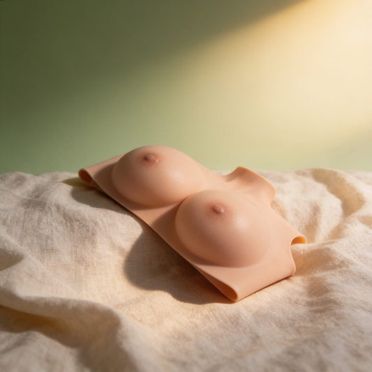 Buste seins réalistes col haut peau foncée T M — photo éditoriale sur lin drapé