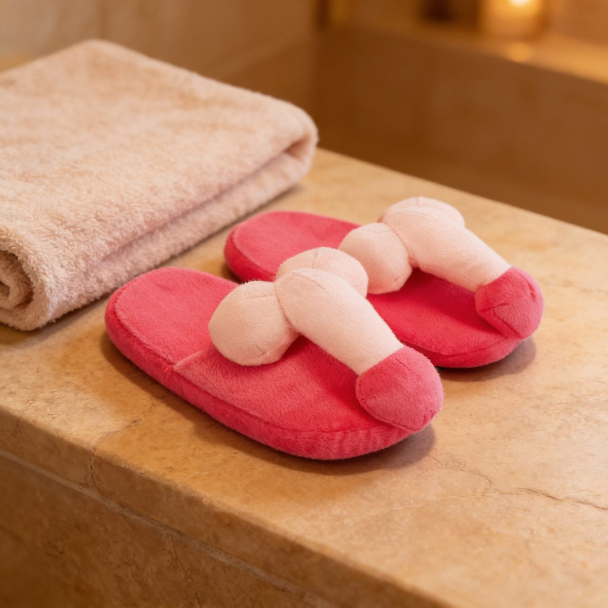 Chaussons en peluche Pénis — mise en situation