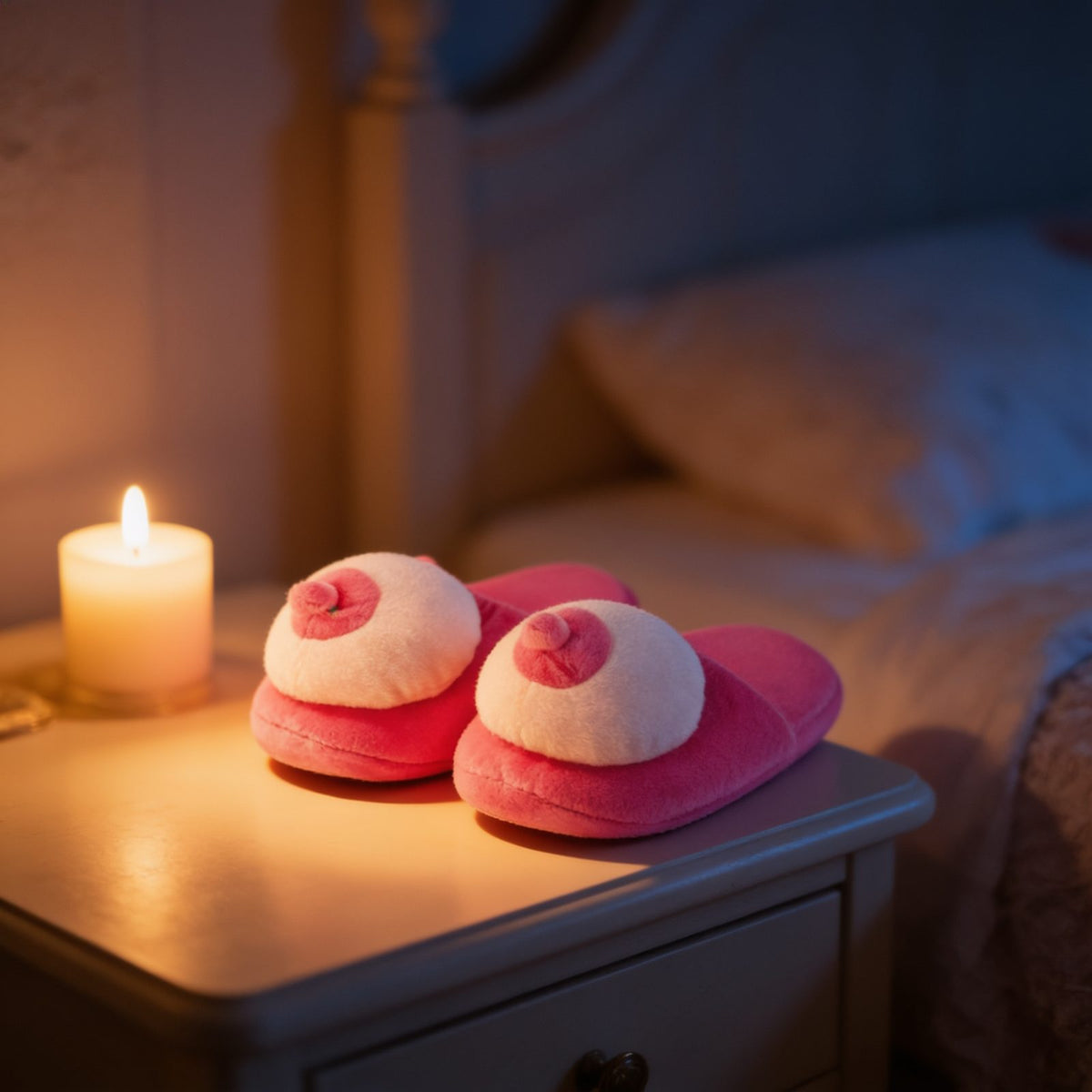 Chaussons en peluche seins — mise en situation
