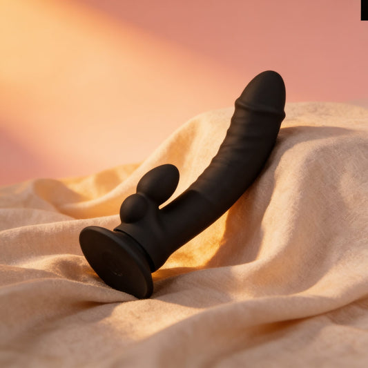 COCK MILLER SILICONE DENSITY COCKSIL ARTICULABLE NOIR 19,5 CM — photo éditoriale sur lin drapé
