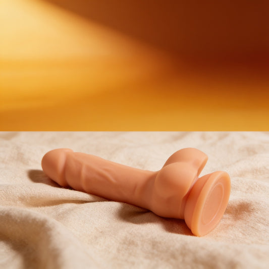 Gode Cock Miller silicone sur du lin, fond miel chaud