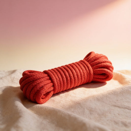 CORDE SM BONDAGE ROUGE10M — photo éditoriale sur lin drapé