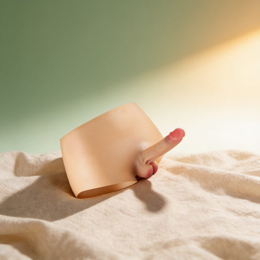 Culotte avec gode réaliste plein S/M — photo éditoriale sur lin drapé