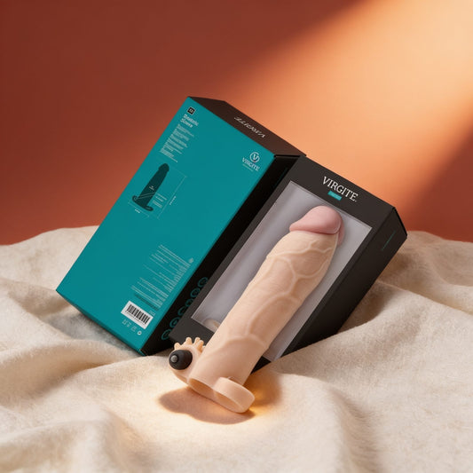GAINE PÉNIS RÉALISTE S6 FLESH 21 CM AVEC VIBRATION — photo éditoriale sur lin drapé