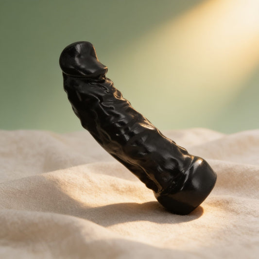 GODE TOUT NOIR 13CM — photo éditoriale sur lin drapé