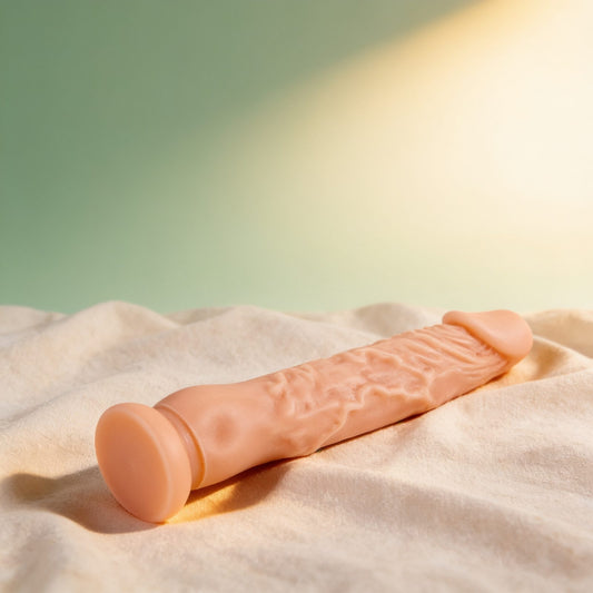 gode ventouse réaliste 21,5cm — photo éditoriale sur lin drapé