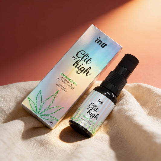 INTT CLIT ME HIGH CLIT STIMULANT HUILE DE CANNABIS 15 ML — photo éditoriale sur lin drapé