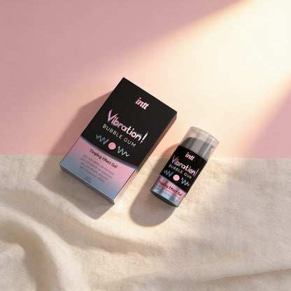 INTT GUM VIBRATEUR LIQUIDE 15 ML — photo éditoriale sur lin drapé
