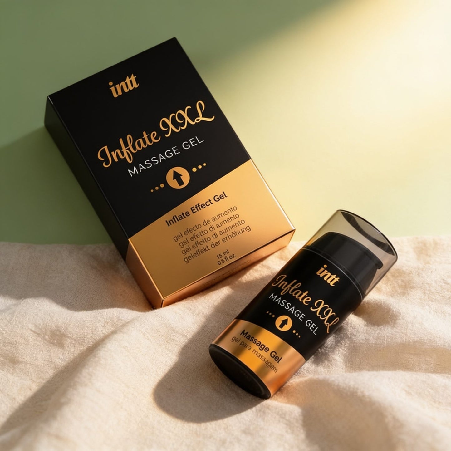 INTT INFLATE XXL AMÉLIORATEUR DE PÉNIS 15 ML — photo éditoriale sur lin drapé