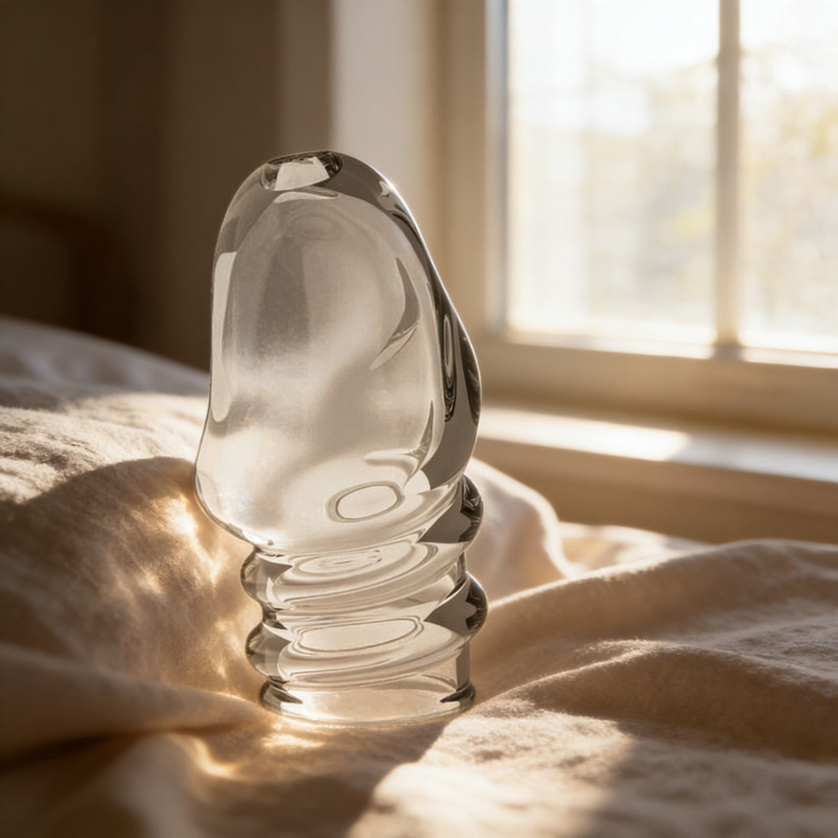 Gaine transparente sur du lin près d'une fenêtre