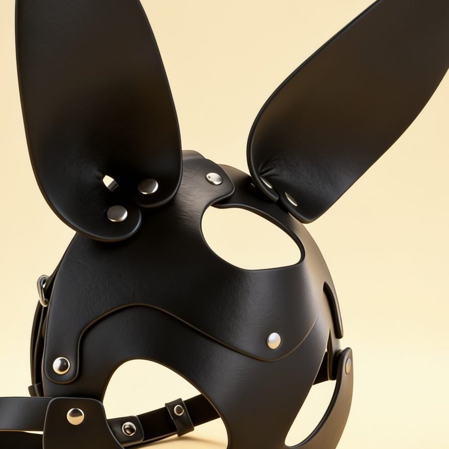 Masque Bunny ajustable aspect cuir — gros plan