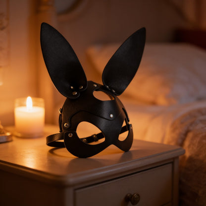 Masque Bunny ajustable aspect cuir — mise en situation