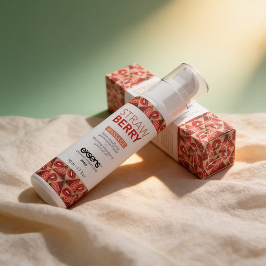 MASSAGE HOT GOURMAND STRAWB.50ML — photo éditoriale sur lin drapé