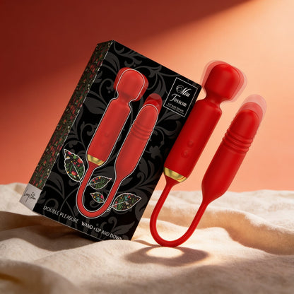 vibromasseur DOUBLE PLAISIR TOSCANA + HAUT ET BAS — photo éditoriale sur lin drapé