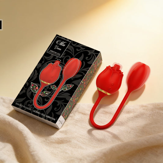 vibromasseur DOUBLE PLAISIR LÉCHANT + UF VIBRANT — photo éditoriale sur lin drapé
