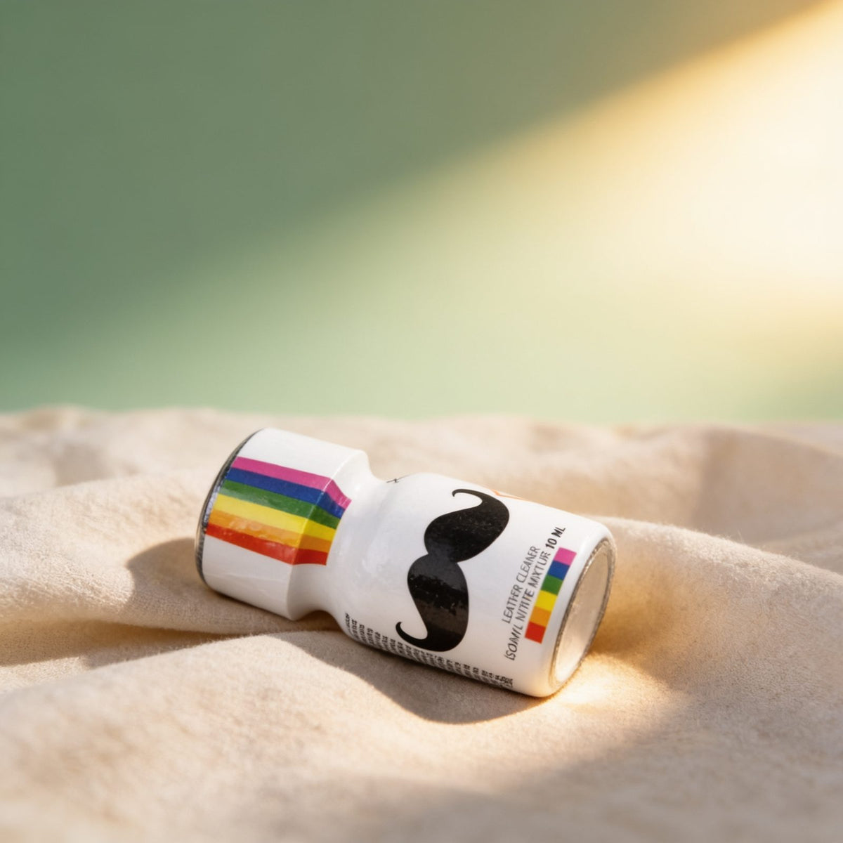 poppers Moustache 10ML — photo éditoriale sur lin drapé