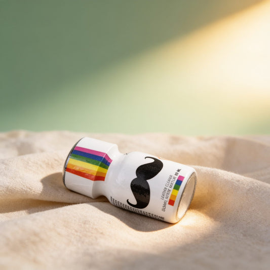 poppers Moustache 10ML — photo éditoriale sur lin drapé
