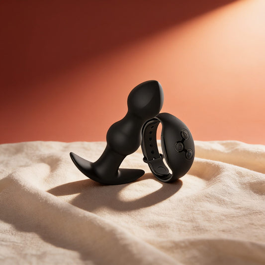 Plug vibrateur anal Tiberio — photo éditoriale sur lin drapé