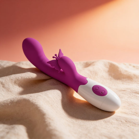 vibromasseur BUTTERFLY KISS — photo éditoriale sur lin drapé