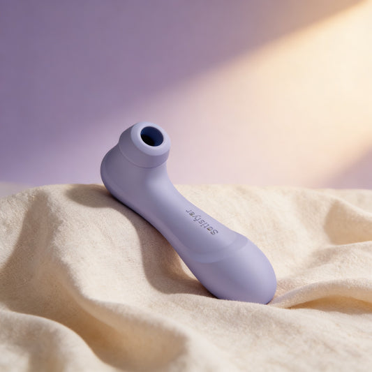 Satisfyer Pro 2 lilas sur du lin, fond lavande