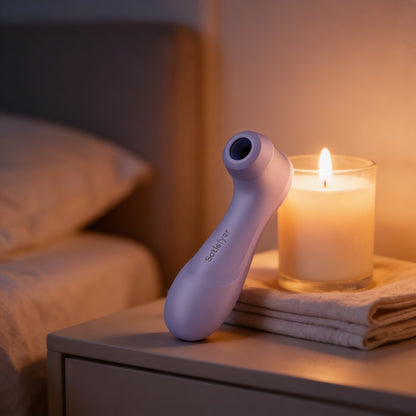 Satisfyer sur une table de chevet, bougie