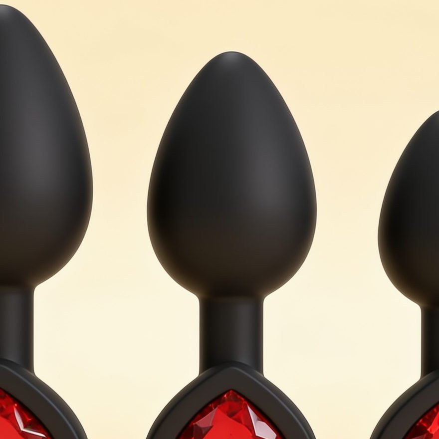 SET PLUG X3 E14 SILICONE NOIR-COEUR RUBIS — gros plan