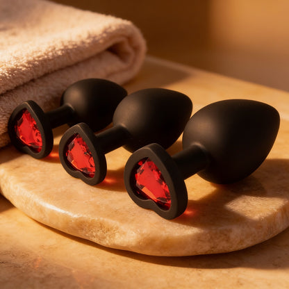 SET PLUG X3 E14 SILICONE NOIR-COEUR RUBIS — mise en situation