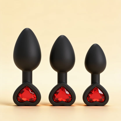 SET PLUG X3 E14 SILICONE NOIR-COEUR RUBIS — packshot