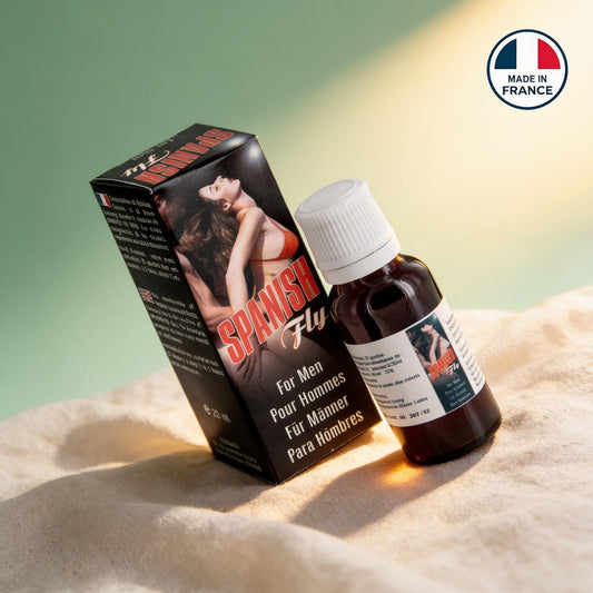 SPANISH FLY MEN 20 ML — photo éditoriale sur lin drapé