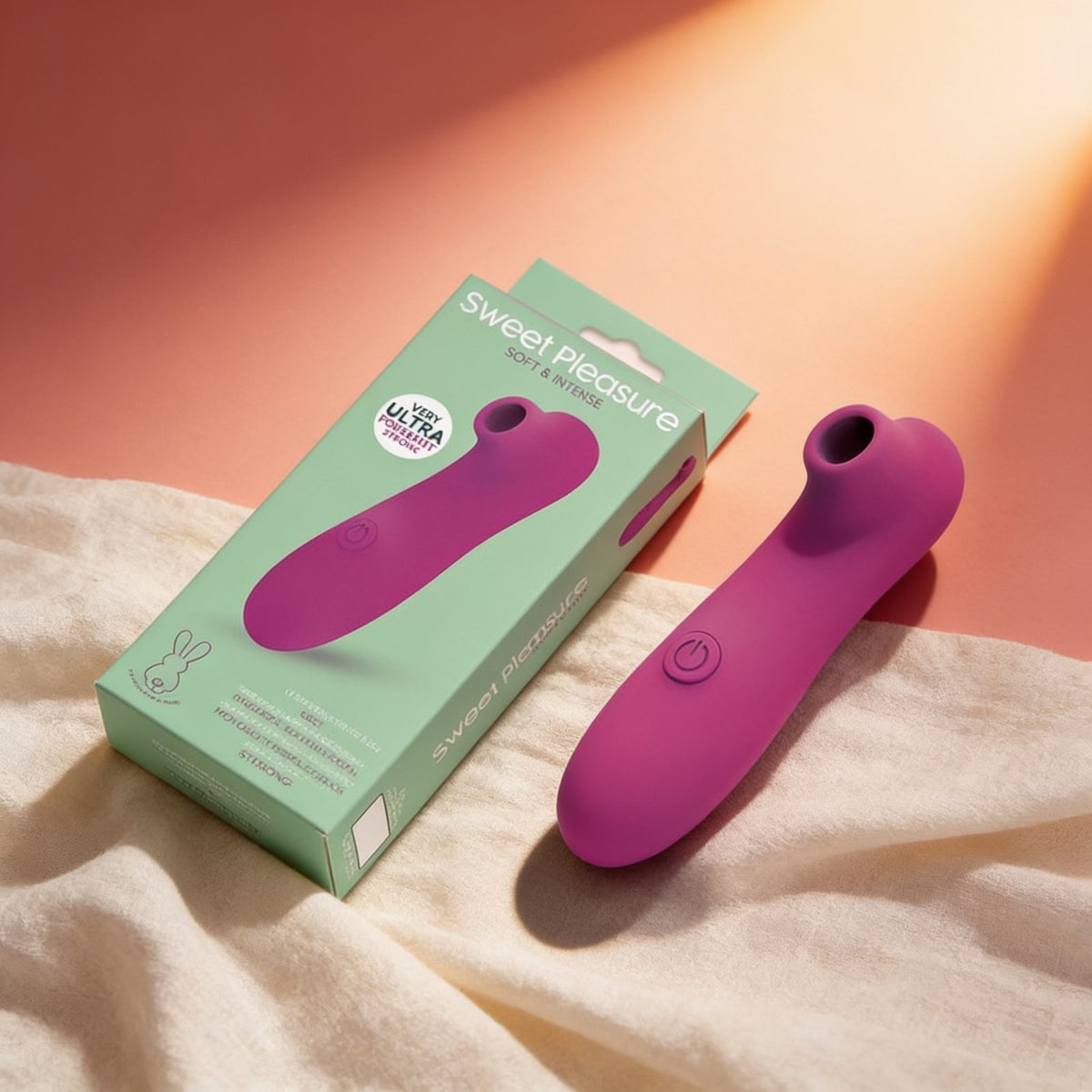 vibromasseur Sweet Pleasure Violet — photo éditoriale sur lin drapé