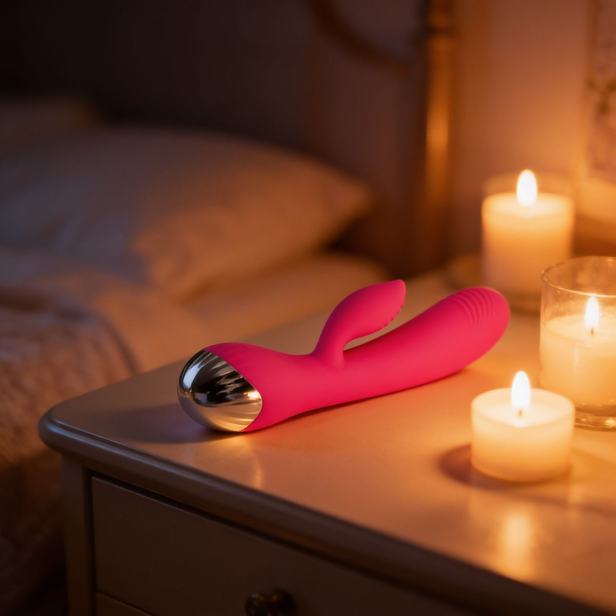 VIBRATEUR RECHARGEABLE AVEC LAPIN 10 MODES DE VIBRATION 19 CM — mise en situation