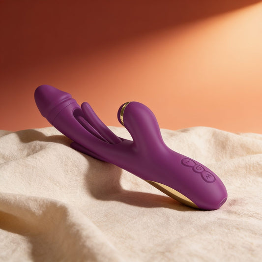 vibromasseur, ATENEO VIBRATEUR MULTIFONCTION — photo éditoriale sur lin drapé