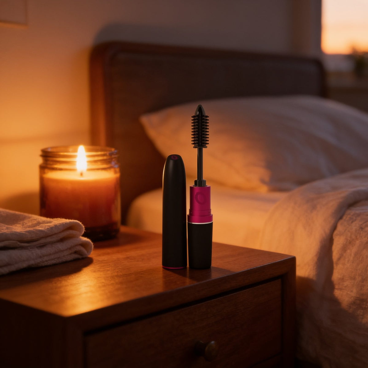 Mascara vibrant — en situation, ambiance chaude et discrète