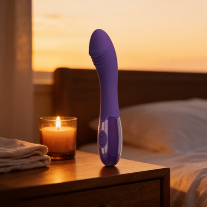 vibromasseur point G en silicone — en situation, ambiance chaude et discrète