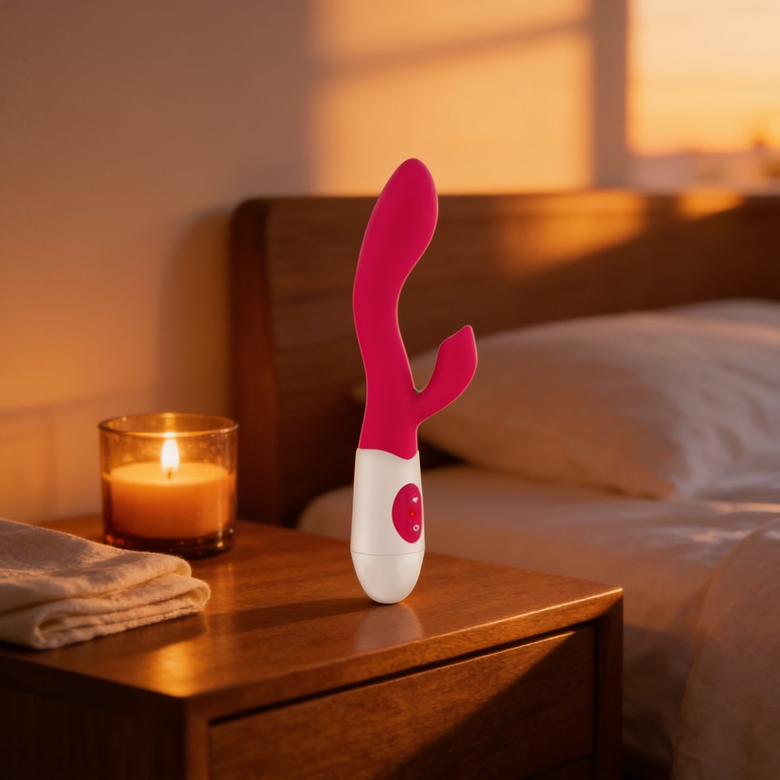 Vibromasseur rabbit Naya Yoba — en situation, ambiance chaude et discrète