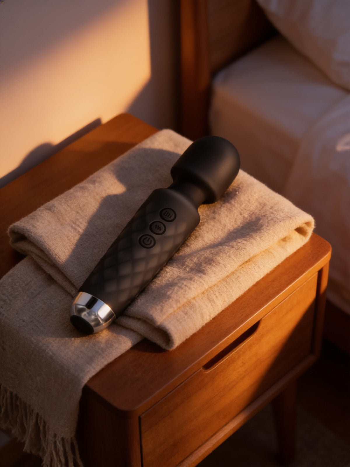 Wand noir Yoba sur table walnut boudoir